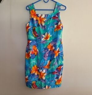 VINTAGE 90s K.C. Spencer 10 Petite Gorgeous Tropical Print Dress